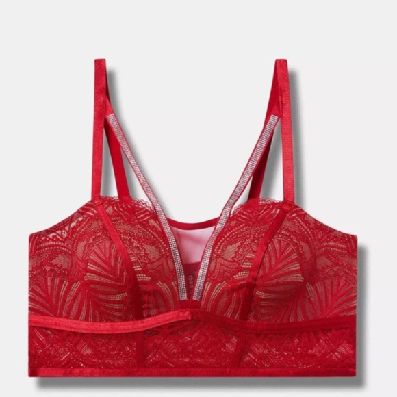 Pretty Torrid Diamante Lace Wireless Bralette Sz 00/M/10 Red - Picture 2 of 9